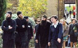 Bose 1998, monks from Kovilj with their igumen Porfirje